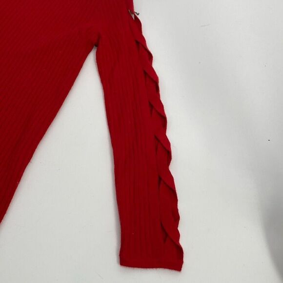 Ramy Brook XS Kimila Pullover Sweater Lattice Criss-Cross Arm Cashmere Blend Red - Picture 5 of 13